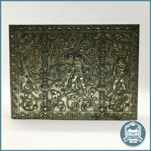 Large Vintage W. Germany Silver Cherub Hinged Cookie Box Collectible Tin!!!