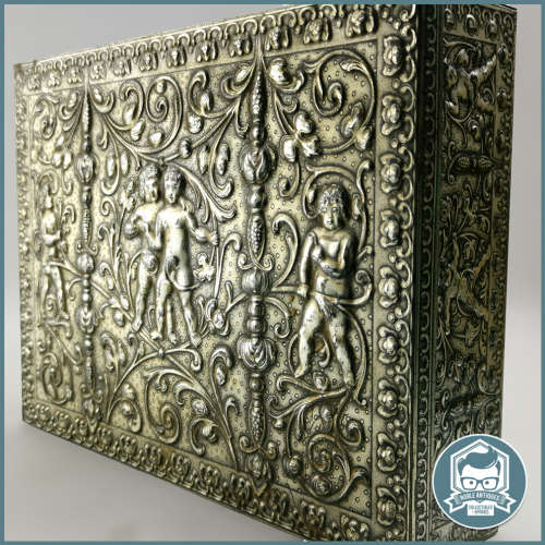 Large Vintage W. Germany Silver Cherub Hinged Cookie Box Collectible Tin!!!