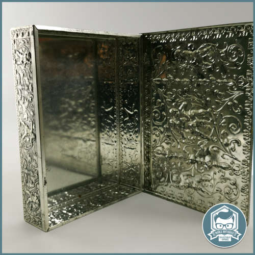 Large Vintage W. Germany Silver Cherub Hinged Cookie Box Collectible Tin!!!