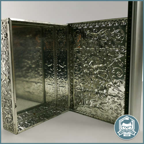 Large Vintage W. Germany Silver Cherub Hinged Cookie Box Collectible Tin!!!