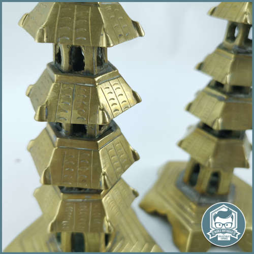 Two Antique Cast Brass 7 Tier Oriental Pagoda Candle Stands!!!