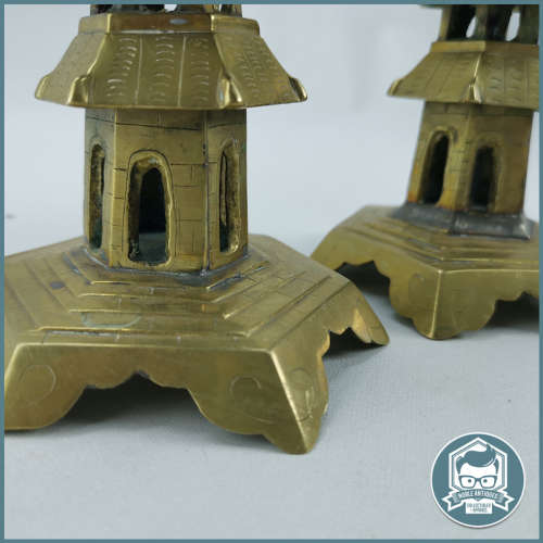 Two Antique Cast Brass 7 Tier Oriental Pagoda Candle Stands!!!