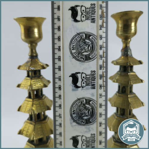 Two Antique Cast Brass 7 Tier Oriental Pagoda Candle Stands!!!