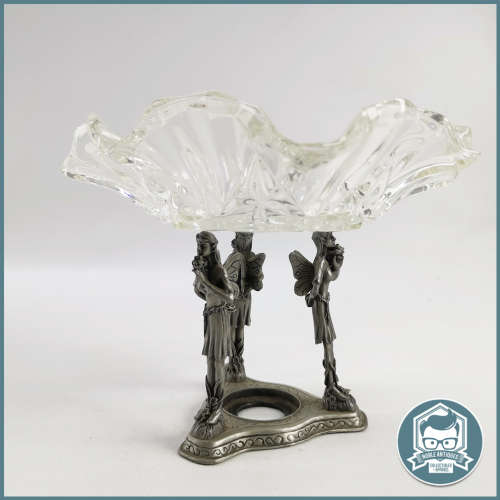 Pewter and Pressed Glass Fairy Sweet Bowl!!