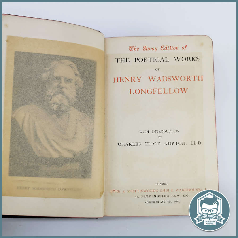 Antique 1890`s Leather-bound The poetical works of Henry Wadsworth Longfellow!!! Gifted 1929