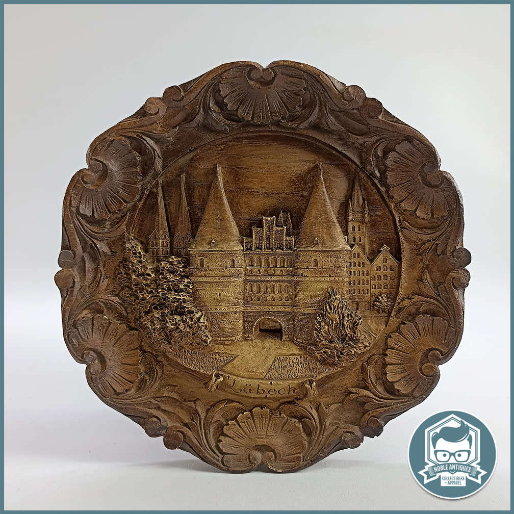 Highly Detailed Vintage German Wall Plaque `Lübeck` - Cast Material, Wood Finish!!!