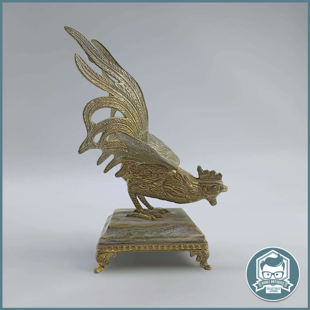 Vintage Brass Fighting Rooster on Onyx Footed Stand!!!