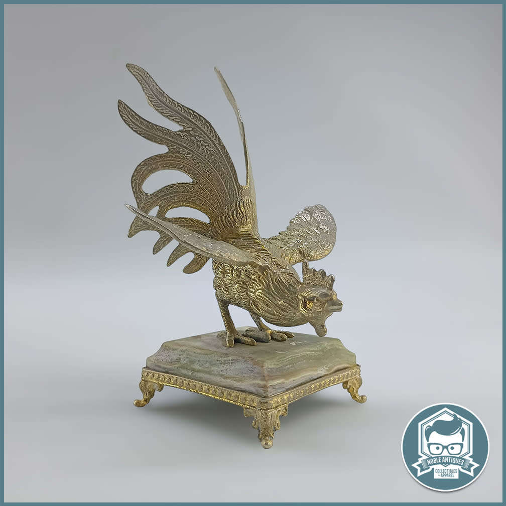 Vintage Brass Fighting Rooster on Onyx Footed Stand!!!