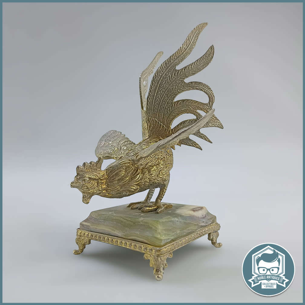 Vintage Brass Fighting Rooster on Onyx Footed Stand!!!
