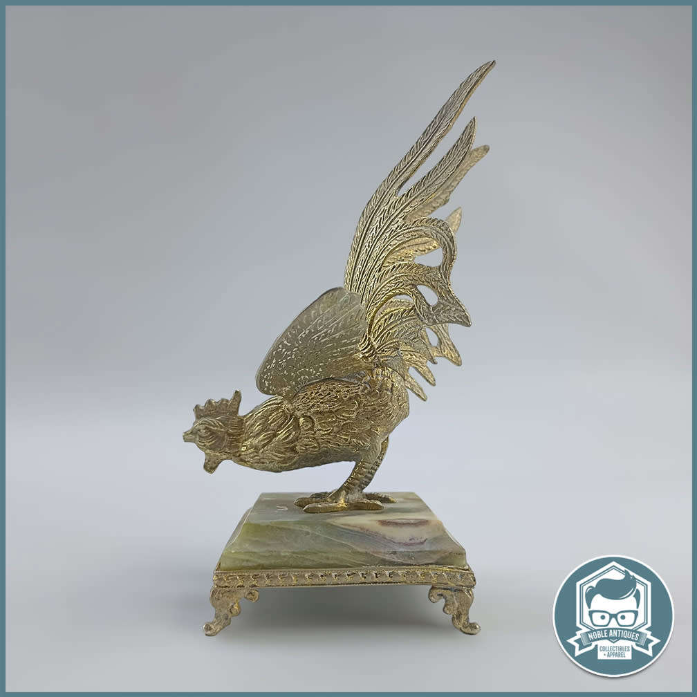 Vintage Brass Fighting Rooster on Onyx Footed Stand!!!