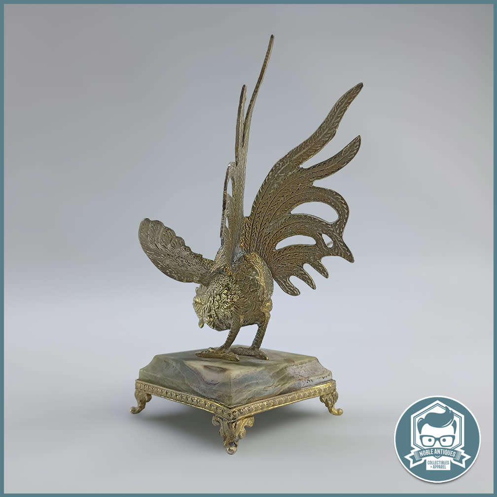 Vintage Brass Fighting Rooster on Onyx Footed Stand!!!
