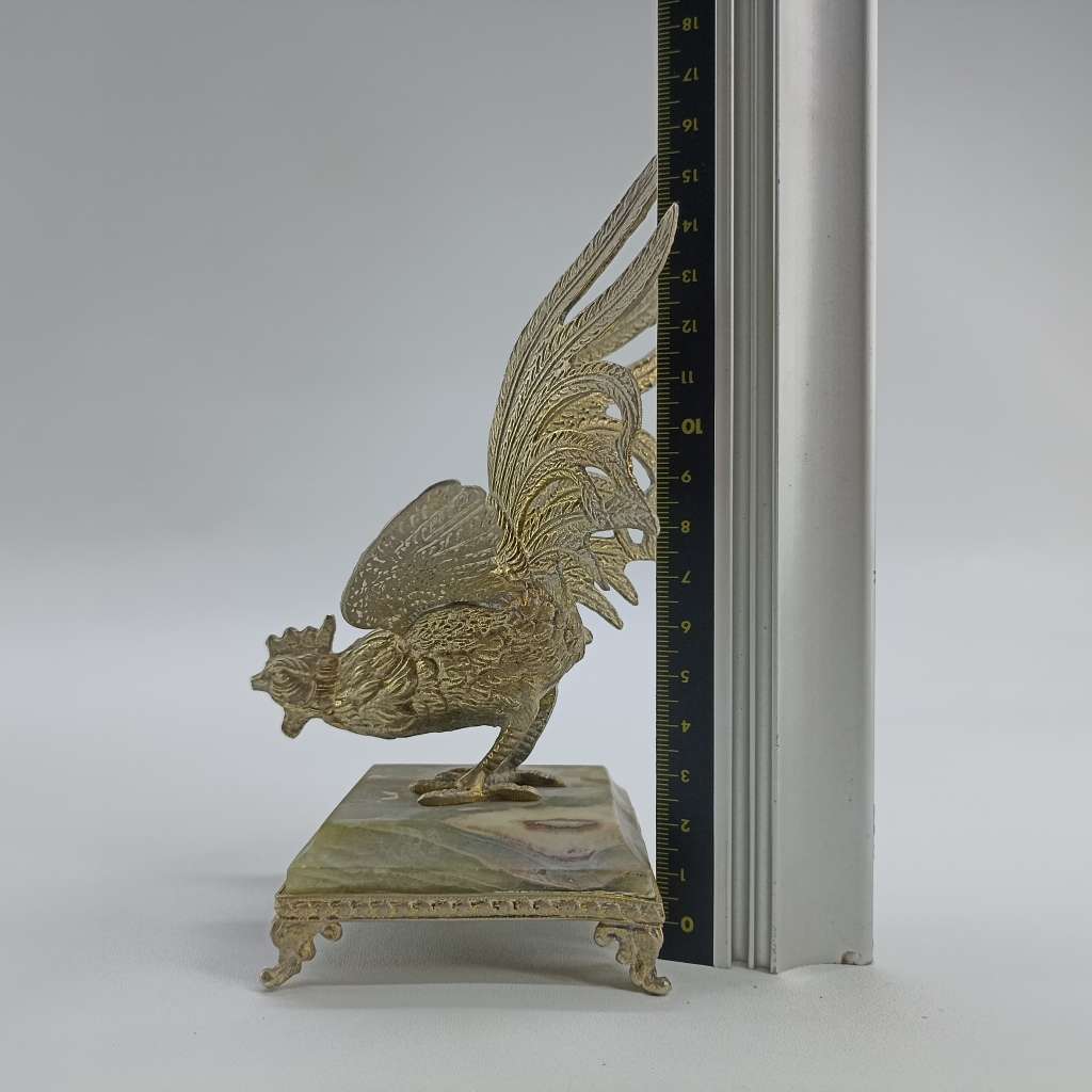 Vintage Brass Fighting Rooster on Onyx Footed Stand!!!