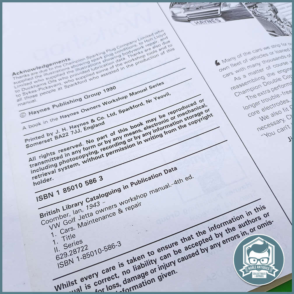 Volkswagen (Petrol) Golf and Jetta 1984 to 1990 Owners Workshop Manual !!!