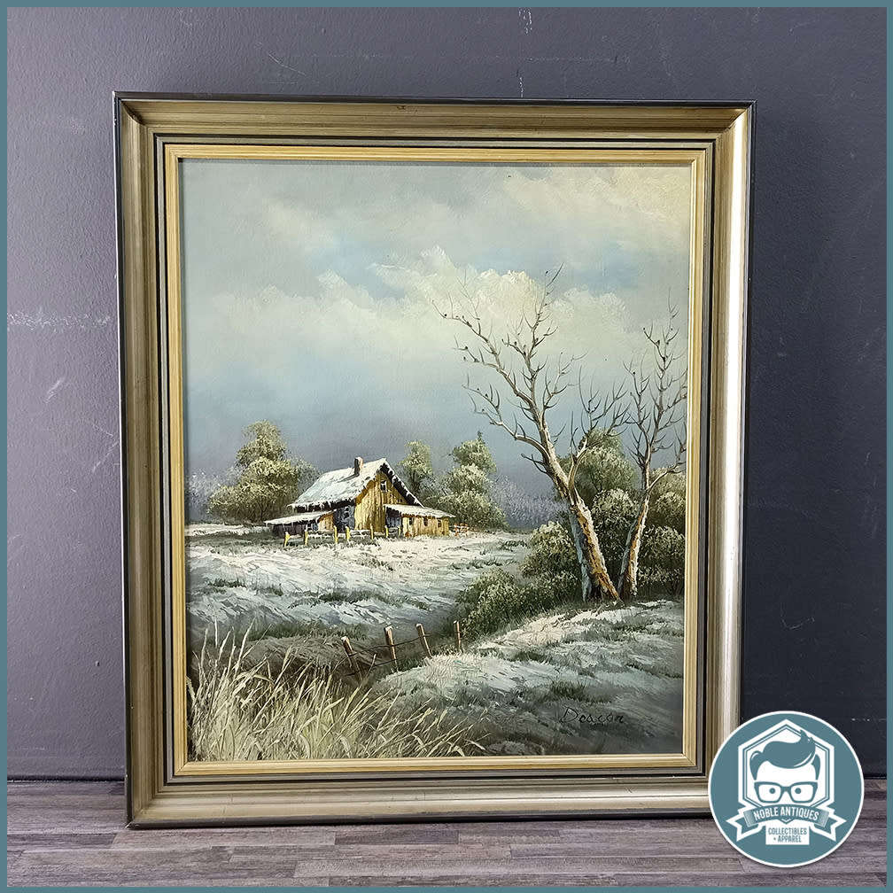 FANTASTIC!!! Famous Winter Painting, By Deacon Snow Barn In Forest Oil on Board!!!