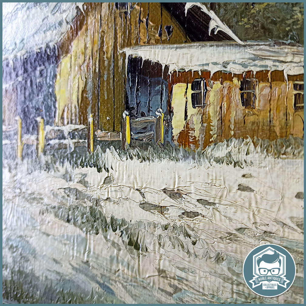 FANTASTIC!!! Famous Winter Painting, By Deacon Snow Barn In Forest Oil on Board!!!