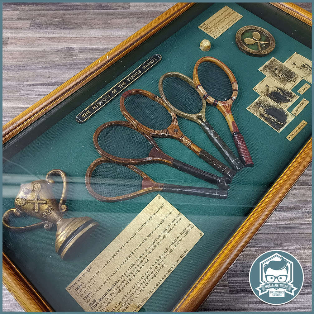 Large Deep Framed Wood Boxed The History of the Tennis racket Display!!!