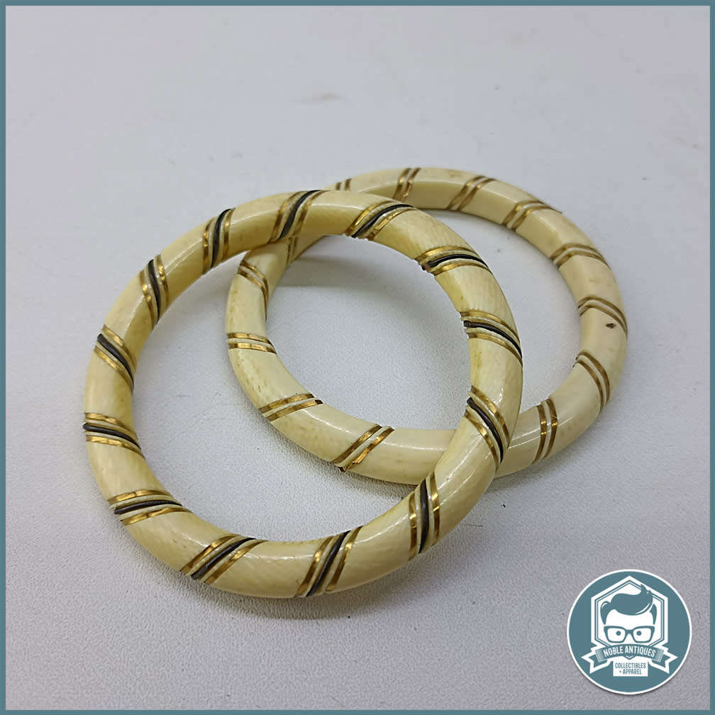 Amazing Two Vintage Bracelets with Brass inlay!!!