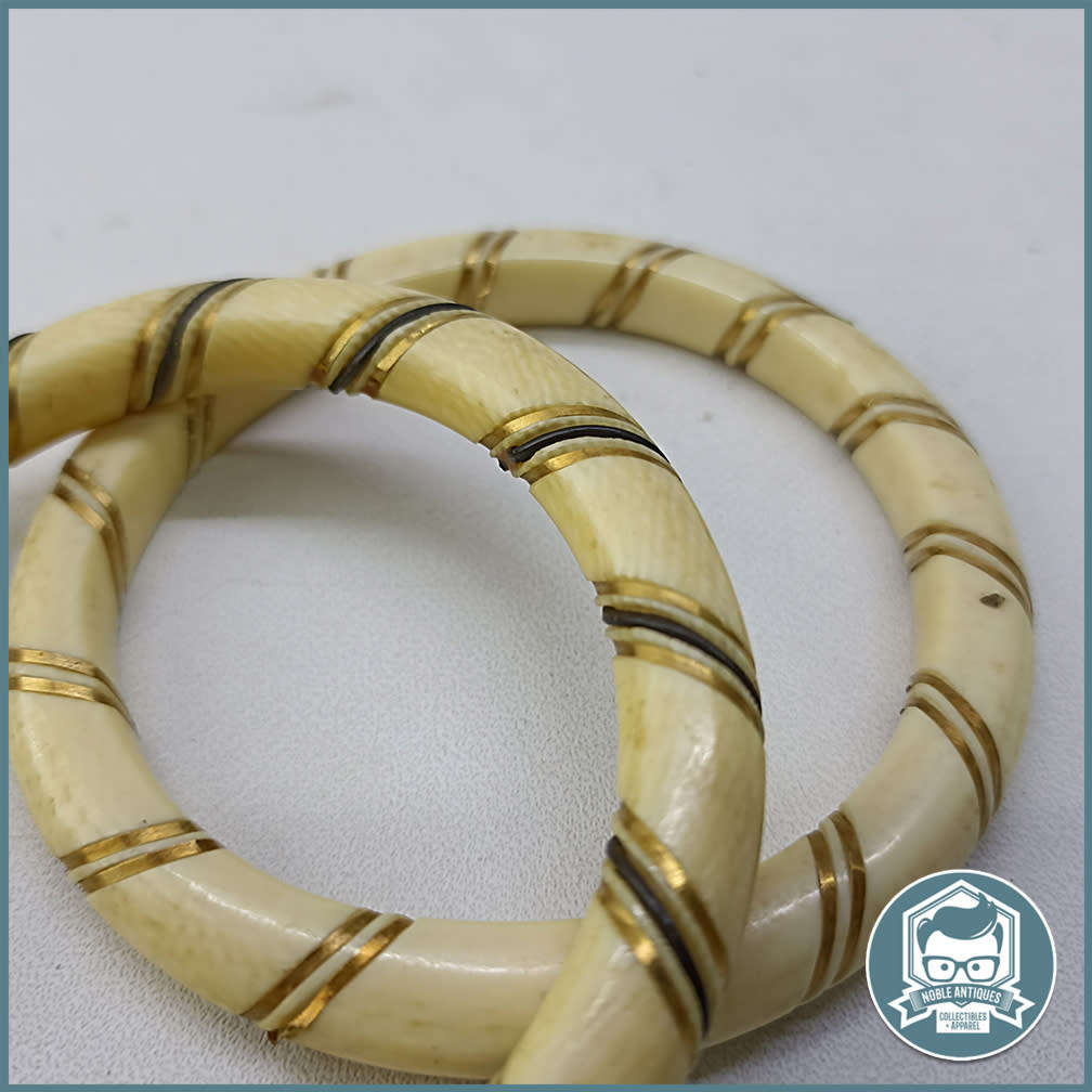 Amazing Two Vintage Bracelets with Brass inlay!!!