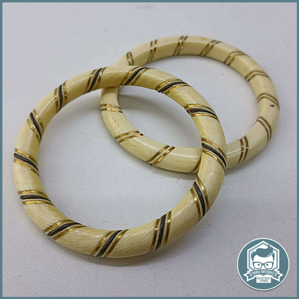 Amazing Two Vintage Bracelets with Brass inlay!!!