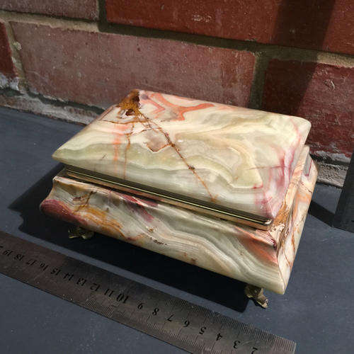 Rare Vintage Marble and Brass trim Jewelry Box (No cracks or chips)