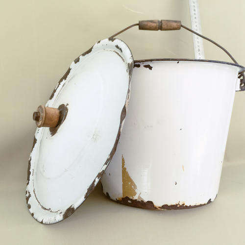 Large Vintage Enamel Bucket with Lid