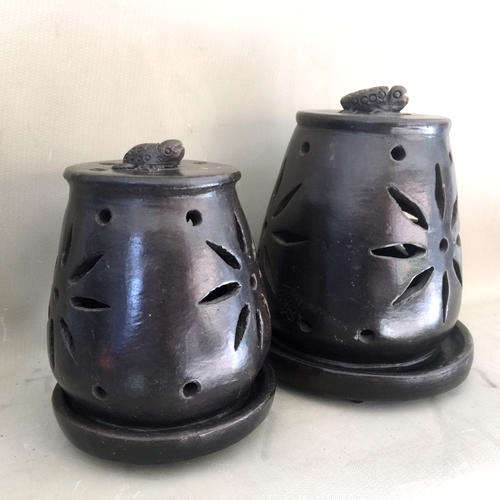 Two Stoneware Turtle Candle Stand and Covers