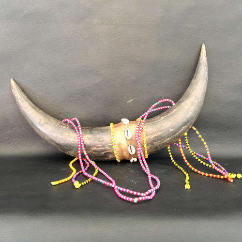 African Horn and Beadwork Ornament Display