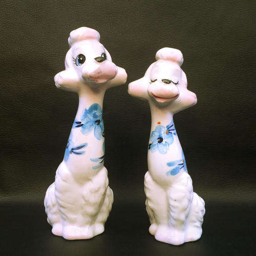 Porcelain Blue and White French Poodle Salt & Pepper Shakers!