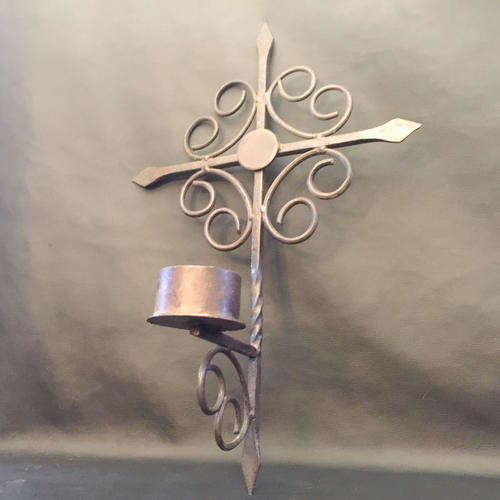 Large Wrought Iron Cross Wall Mount Candle Stand