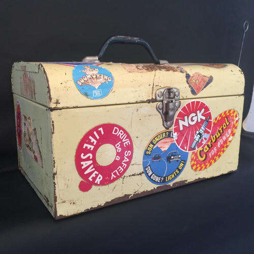 Vintage Steel Toolbox with Vintage Stickers!