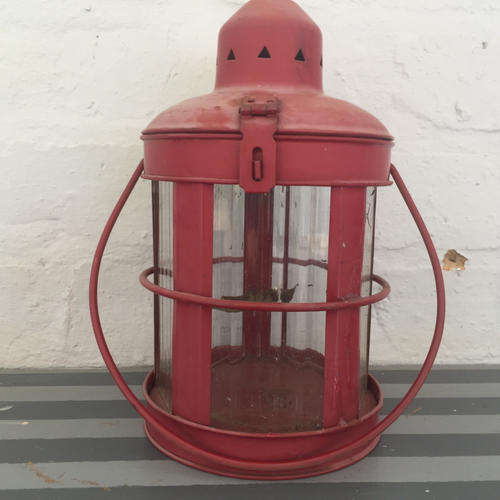 Large Red Metal Lantern (Glass In-tact)