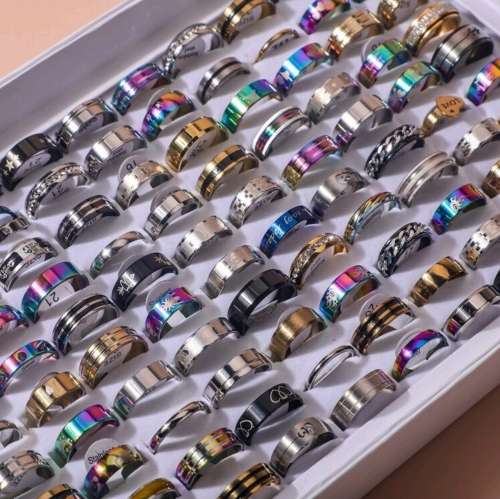 50 pcs stainless steel mixed styles rings