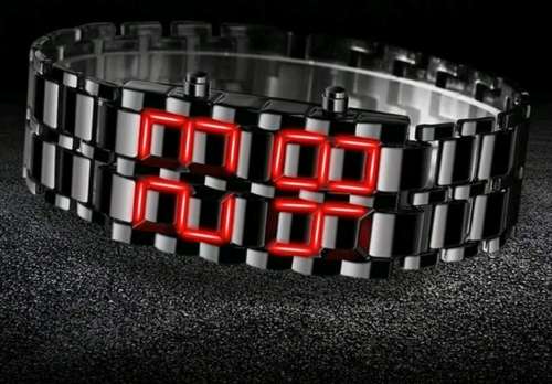 Men`s Stainless Steel Lava RED LED Digital Bracelet Watch (Black Red)
