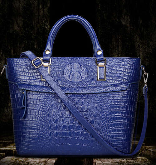 Elegant crocodile pattern ladies handbag with strape, royal blue color. Stock in ZA