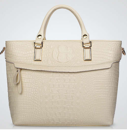 Elegant crocodile pattern ladies handbag with strape, Rice white color. Stock in ZA