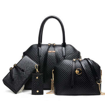 4 pieces set elegant ladies handbag, Black color. Stock in ZA