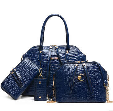 4 pieces set elegant ladies handbag, crocodile pattern royal blue color. Stock in ZA