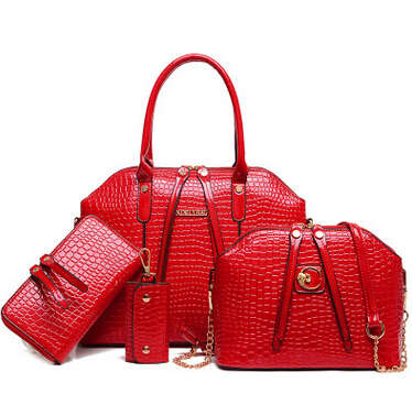 4 pieces set elegant ladies handbag, crocodile pattern red color. Stock in ZA