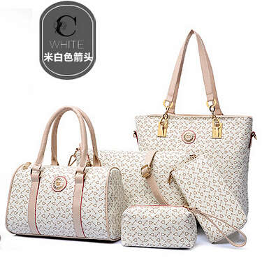 5 pieces set classic pattern ladies handbags, purse, shoulder bag. Rice white color. Stock in ZA