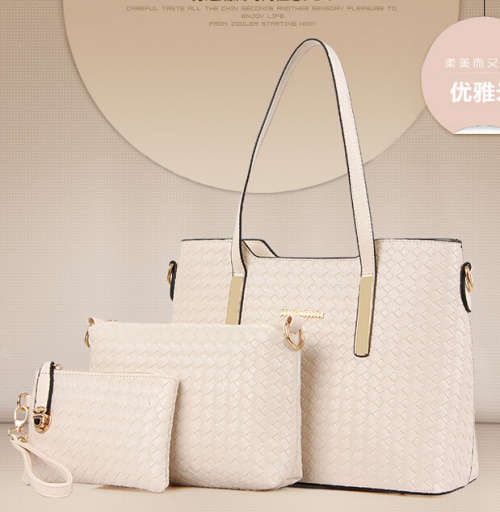 Knitting style 3-piece set laides handbag with clutch and shoulder bag. White color. Stock in ZA