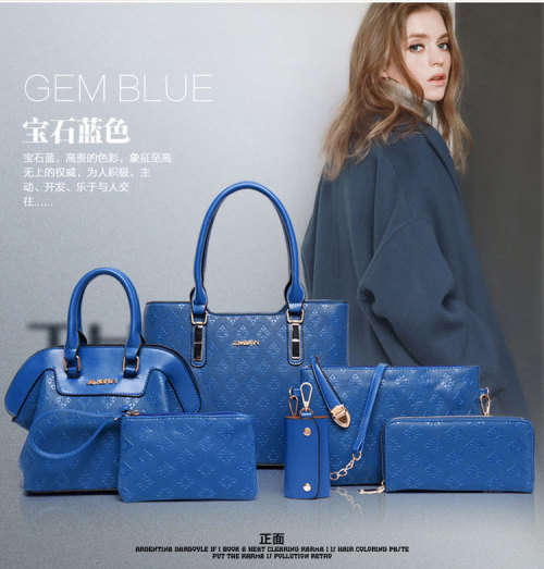 Very elegant 6 pieces set ladies handbags. Blue color. Stock in ZA
