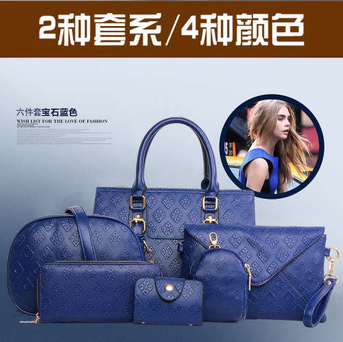 Classic beautiful pattern 6 pieces set handbag. Royal blue color.
