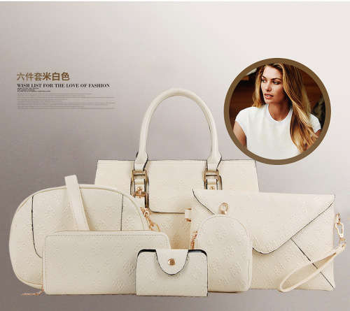 Last clearance! Classic beautiful pattern 6 pieces set handbag. White color.