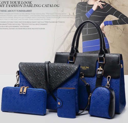 Last clearance! 5 pieces set colors joint classic handbag.Blue color.