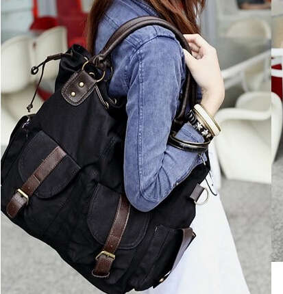 Canvas big handbag. Black color. Stock in ZA