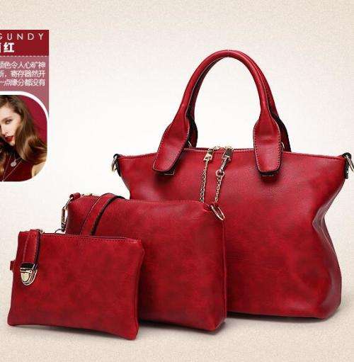 3 pieces set office ladies love handbags. Red color. Stock in ZA.
