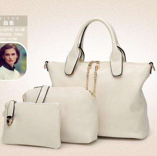 3 pieces set office ladies love handbags. White color.