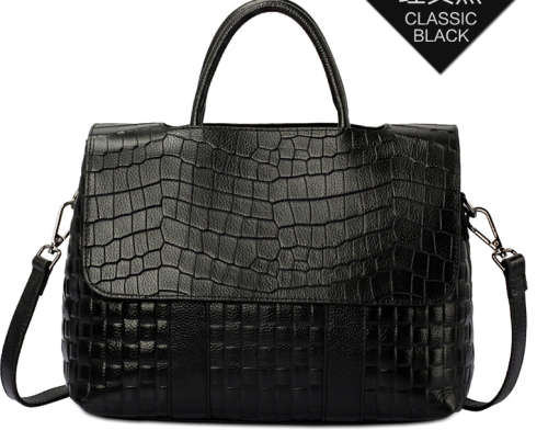 Genuine leather top layer corcdile pattern. Black color.