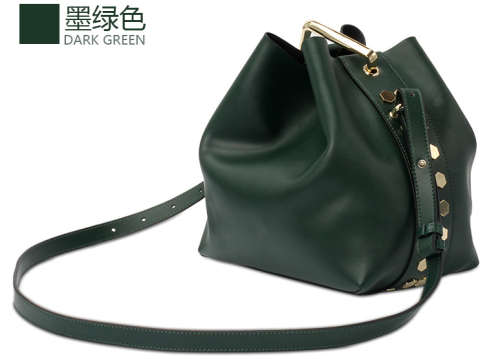 Genuine leather rivet bucket bag. Green color. Delivery only start 5 Sep 2017