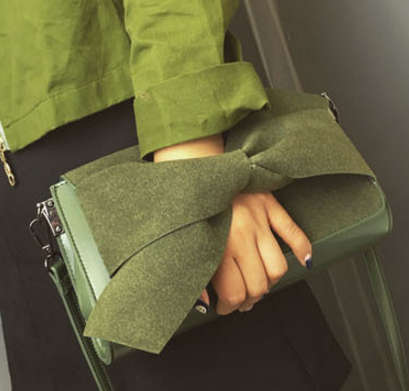 Nubuck bowknot clutch. Green color. Stock in ZA.